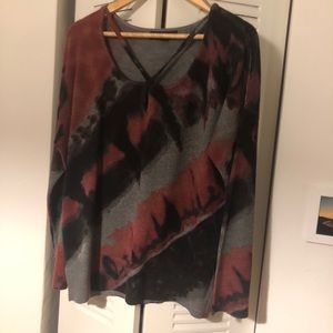 Black, Red Grey Sweater with Criss Cross Neck